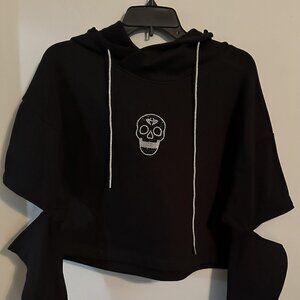 Custom Shiny Skull‎ Crop Peak Elbow Cut Out Hoodie Sweatshirt - Size S